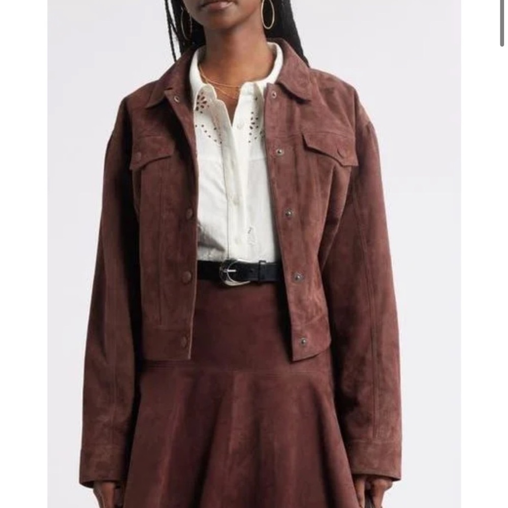 New Treasure & Bond Suede Trucker Jacket in Brown Malicacia Size Small